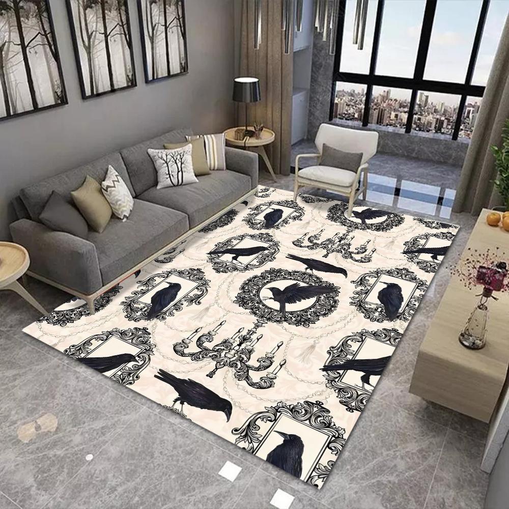 Gothic Raven Rug Symbols Dark Academia Rug Black Cool Satanic Carpet Home Bedroom Decorative Rug Floor Entrance Mat
