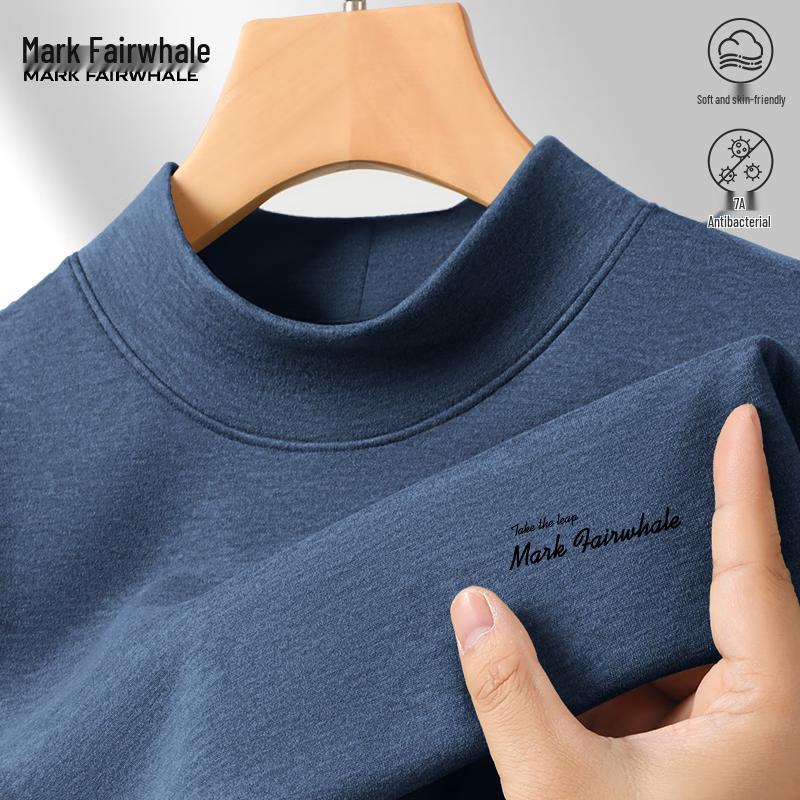 MARK FAIRWHALE Men s Letter Print Semi-High Collar Base Layer T-Shirt 3XL