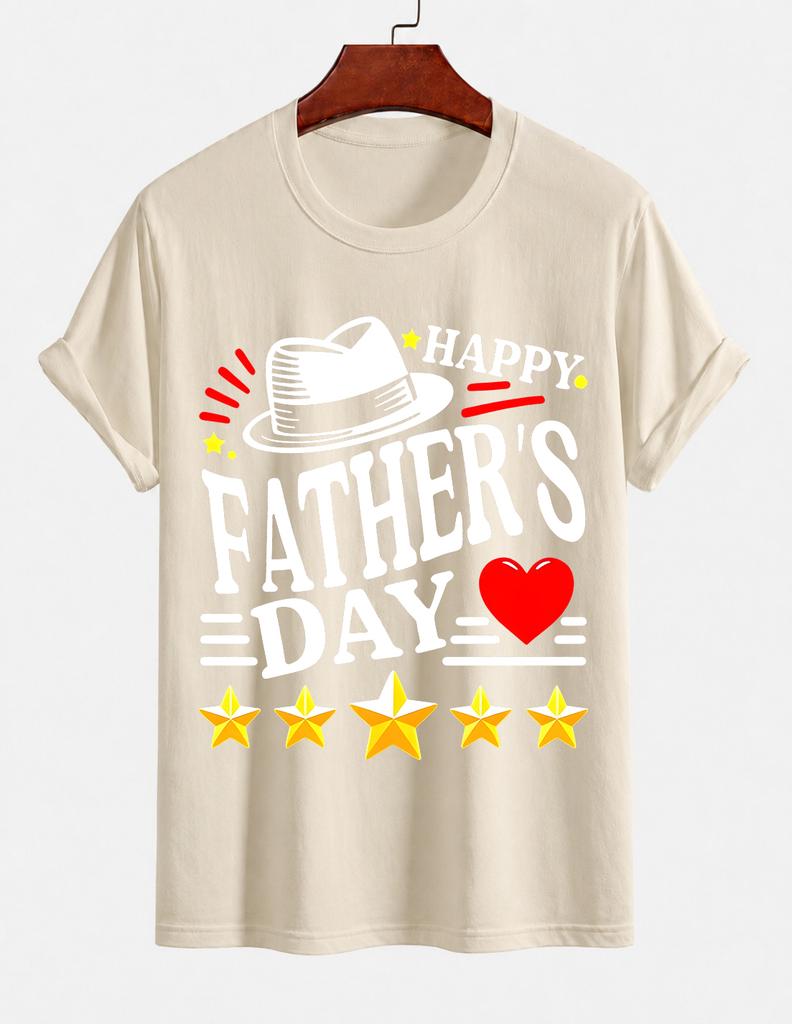 2026 New Cotton Tshirt Happy Fathers Day Dad Theme Print Crew Neck Short Sleeve Casual Top