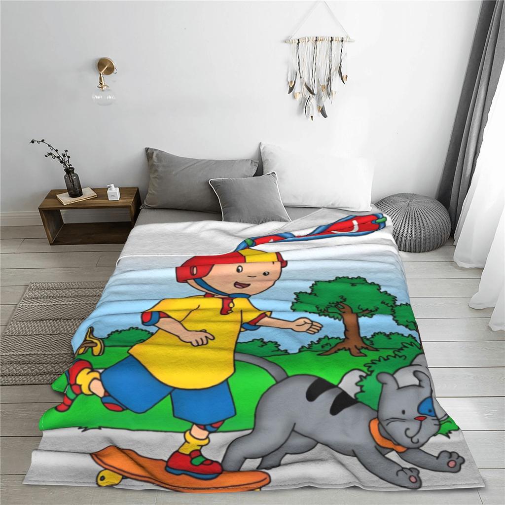 Caillou Animation Cartoon Knitted Blankets Coral Fleece Plush Anime Skateboard Lightweight Thin Throw Blanket Outdoor Bed Rug