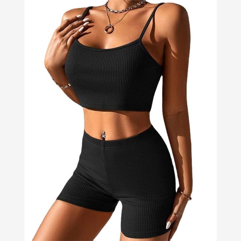Sexy Two Piece Set 2023 European and American Sexy Suspender Shorts Fashion Yoga Exercise Suit