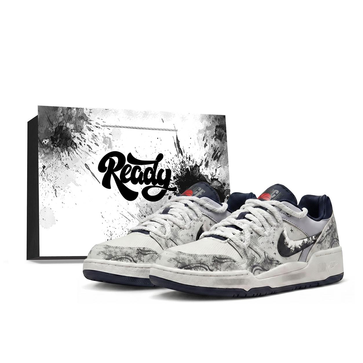 

Nike Full Force Synthetic Leather Low top Skateboard Shoes Men s Black White Gray FB1362-002(Team1938-) 40.5