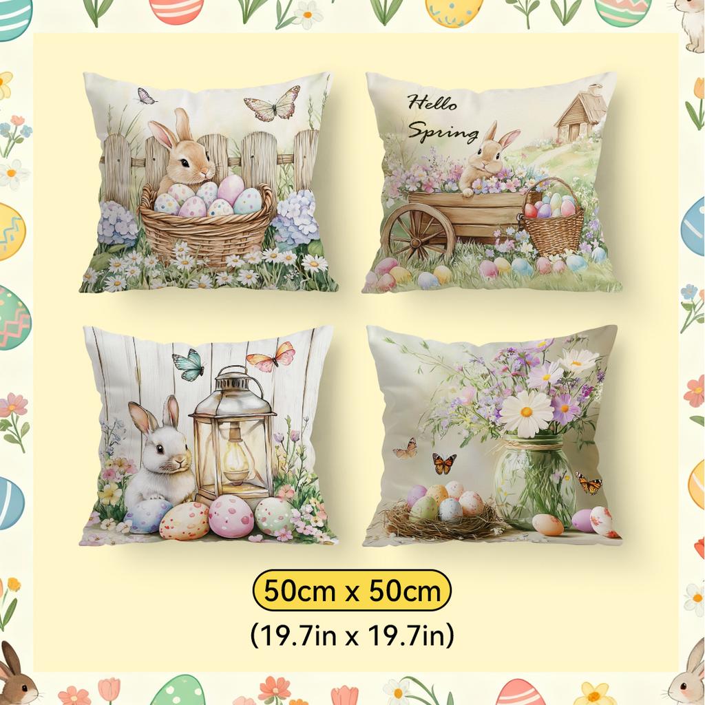 Rustic Easter Egg Floral Pillowcase Printed Polyester 40/45/50Cm Throw Pillowcover Decorative Sofa Cushion Pillowslip Home Decor