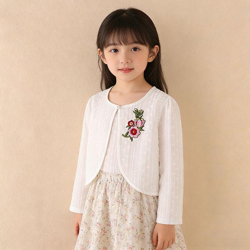 Embroidered Cotton Lace Girls' Sun Protection Cardigan