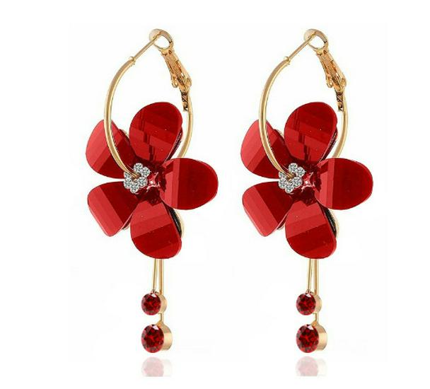 Korean Acrylic Zircon Tassel & Sunflower Stud Earrings Set
