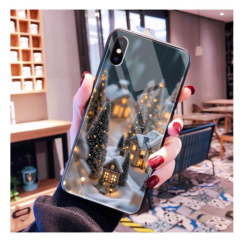 Glass Phone Case For iPhone 17 Pro Max Air 17 16 15 14 13 Pro Max 15 16 Pro 15Plus Christmas Tree Light