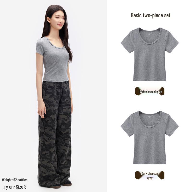 

Casual Cotton Aesthetics Two-Piece: Solid Color Round Neck Slimming Top with Short Sleeves XL-「Recommended 115-125 jin」