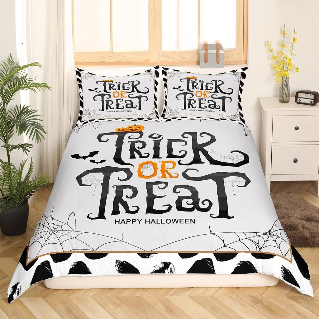 Pink Ghosts Duvet Cover Set Single Size Halloween Theme Bedding Set 2/3pcs Kids Girl Room Decor Gothic Skull Spider Bat Pumpkin