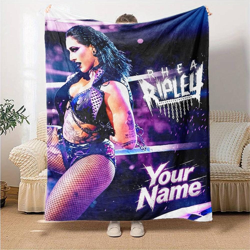 Name Custom Rhea Ripley Print Flannel Blanket High Quality Warm Comfortable Cover for All Seasons Perfect for Gifts Home Decor
