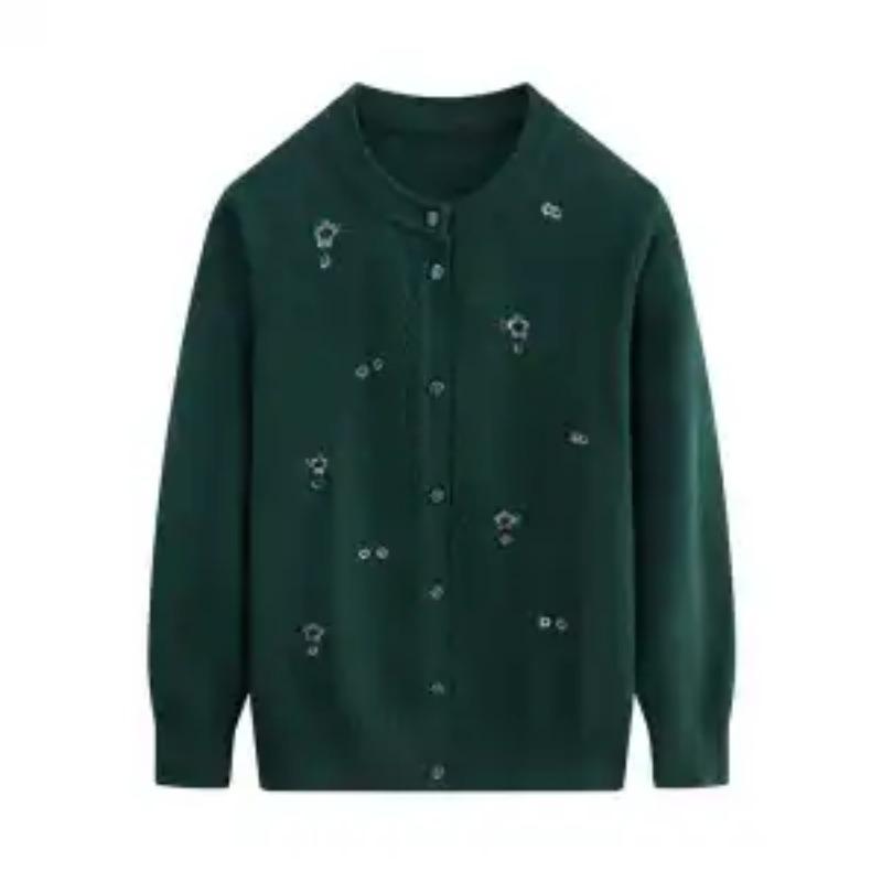 New Women's Autumn Winter Splicing Round Neck Printed Buttons Fashionable Versatile Casual Knitted Long-sleeved Cardigan