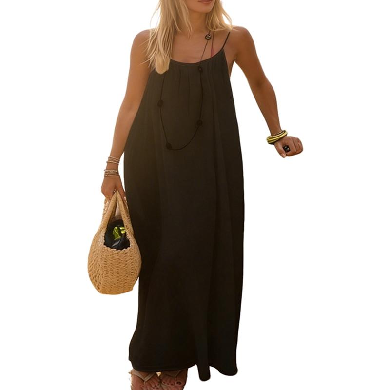 Damen Spaghetti-Träger Lässiges lockeres Resort-Kleid
