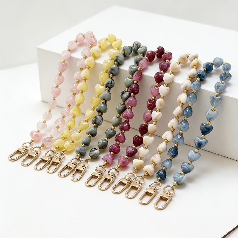 Fashion Acrylic Mobile Phone Chain Love Heart Pendant Beaded Telephone Lanyard Cellphone Hanging Rope For Women Jewelry 1