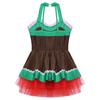 Mädchen Weihnachten Lebkuchenmann Kostüm Ärmelloses Tüllkleid Bodysuit mit offenem Rücken Feiertagsparty Verkleidung