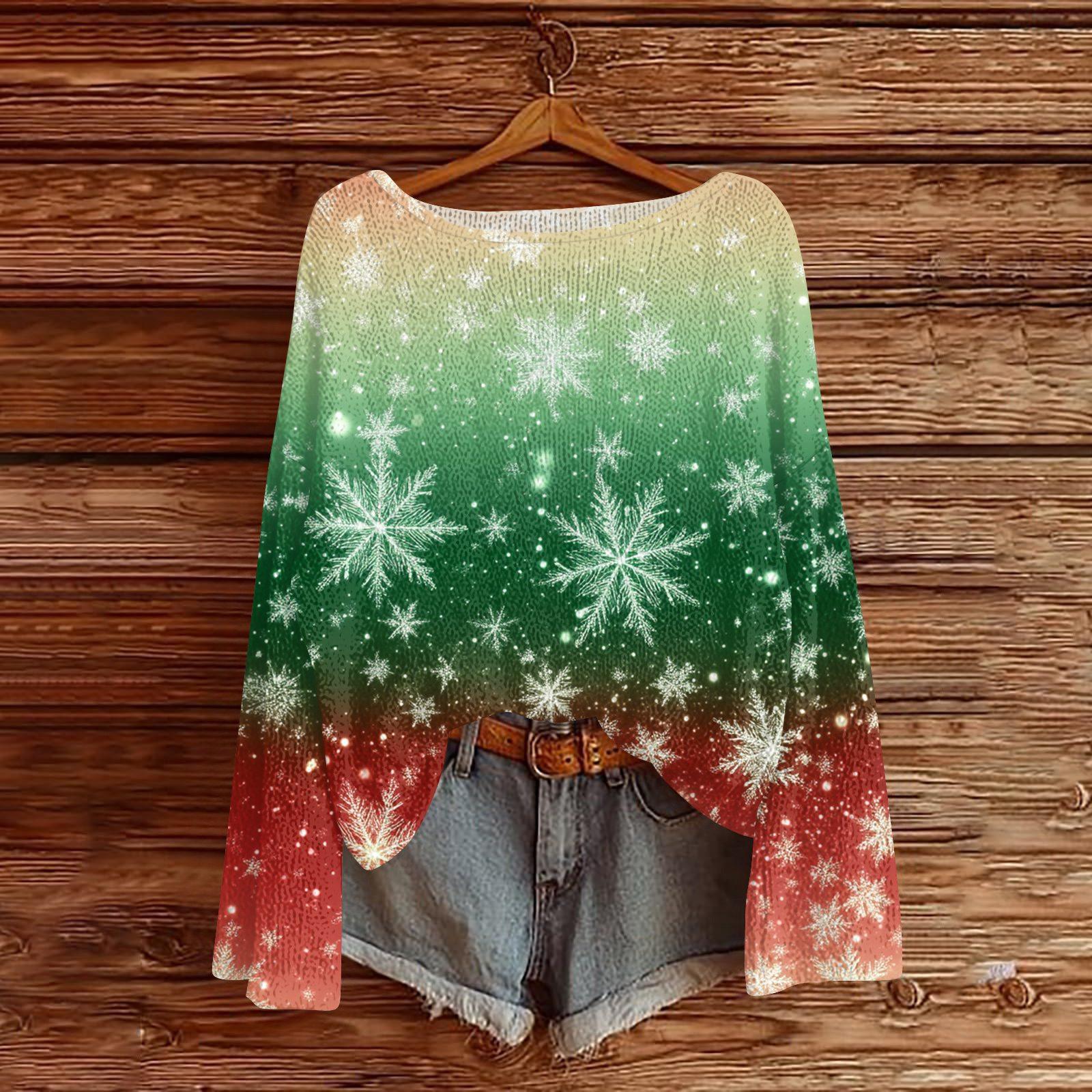 

Женский модный пуловер с круглым вырезом и длинными рукавами с рождественским принтом, повседневный топ-свитер M