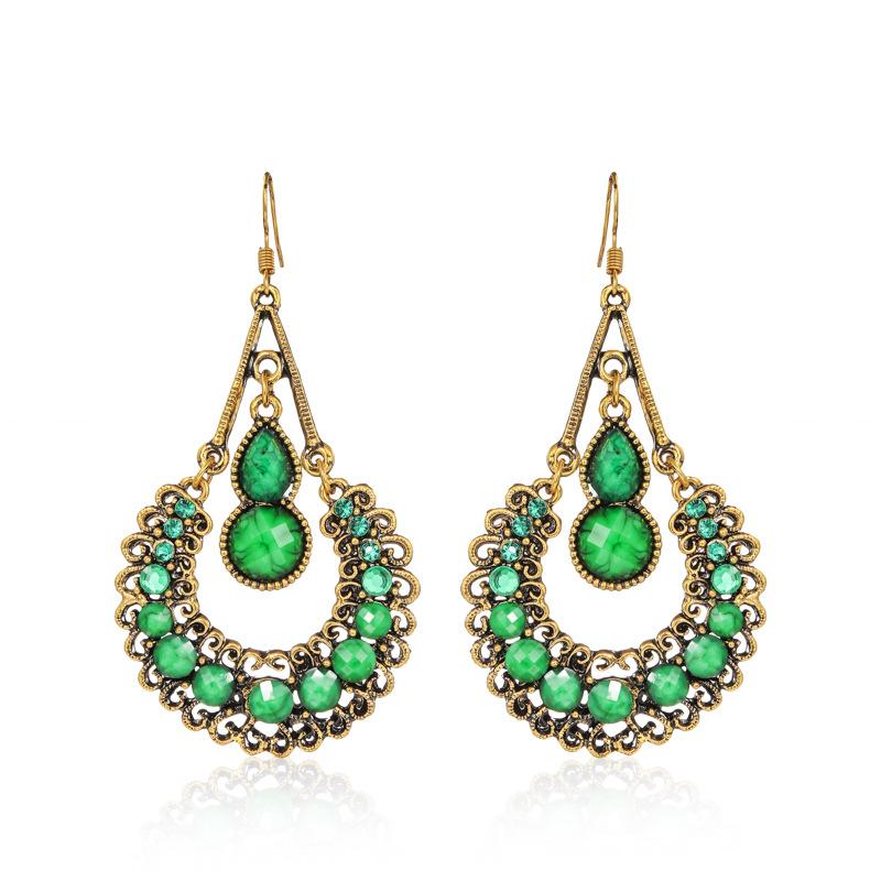 Ethnic Boho Women Drop Dangle Earrings Geometric Carved Hollow Bead Crystal Antique Bohemian Wedding Earring