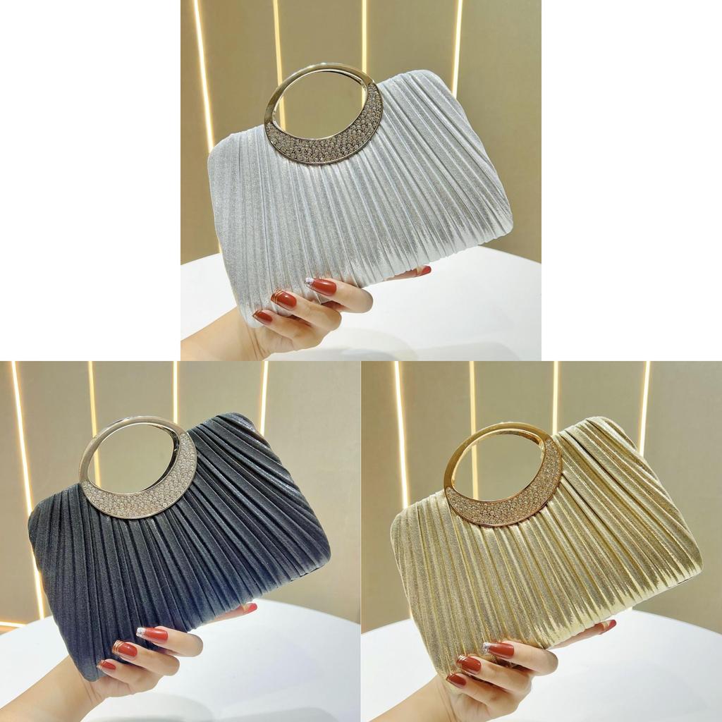 Borsa da sera a pochette classica con design plissettato e catena per eventi formali