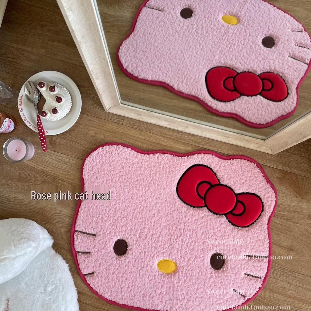 Cartoon Kitty Faux-Kaschmir Fußmatte - Unregelmäßige Form, Wasserabsorbierende Tür-/Badezimmermatte