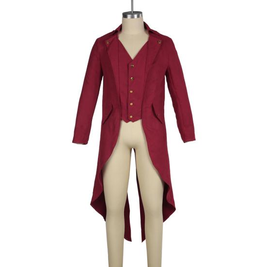 Men Medieval Renaissance Cosplay Costume Solid Color Long Tuxedo Uniform Coat
