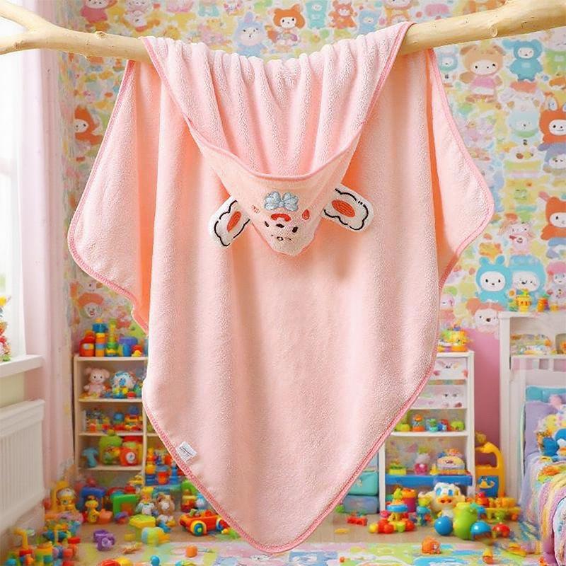 Cartoon Hooded Baby Swaddle & Bath Towel - Coral Fleece, Absorbent, Embroidered, Newborn To Toddler