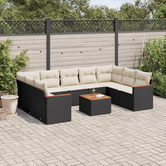 VidaXL Salon de Jardin avec Coussins 10 pcs, Canapés de Terrasse, Ensemble de Meubles de Patio, Mobilier d'Extérieur, Noir 3258682