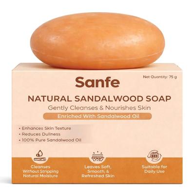Sanfe Natural Sandalwood Soap | 75 G | Chandan Soap Bar for Bathing Use | Skin Cleansing Base | Suitable for Men & Women | Personal Care | Daily Ba