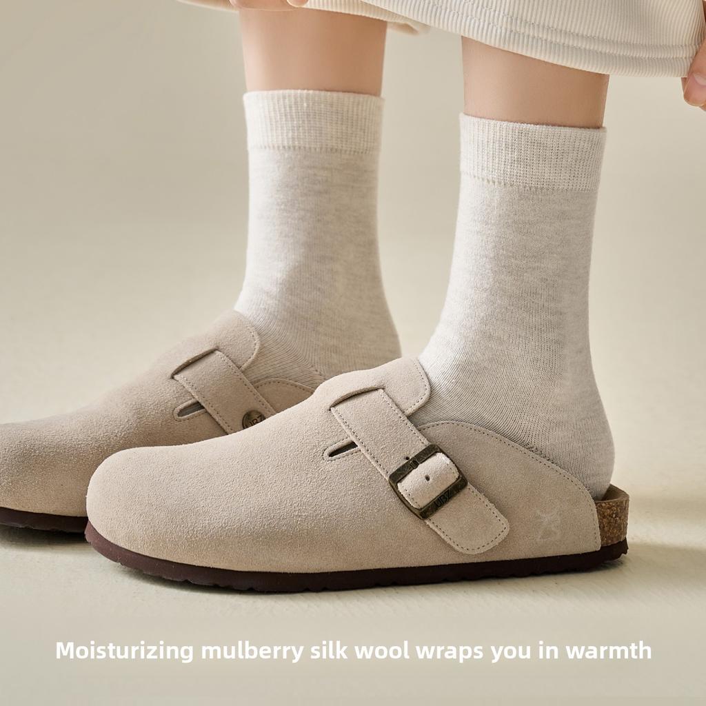 Women's Wool Thickened Heat-retaining and Warm Mid-calf Socks with Stretch and No Bones, Made of Mulberry Silk.