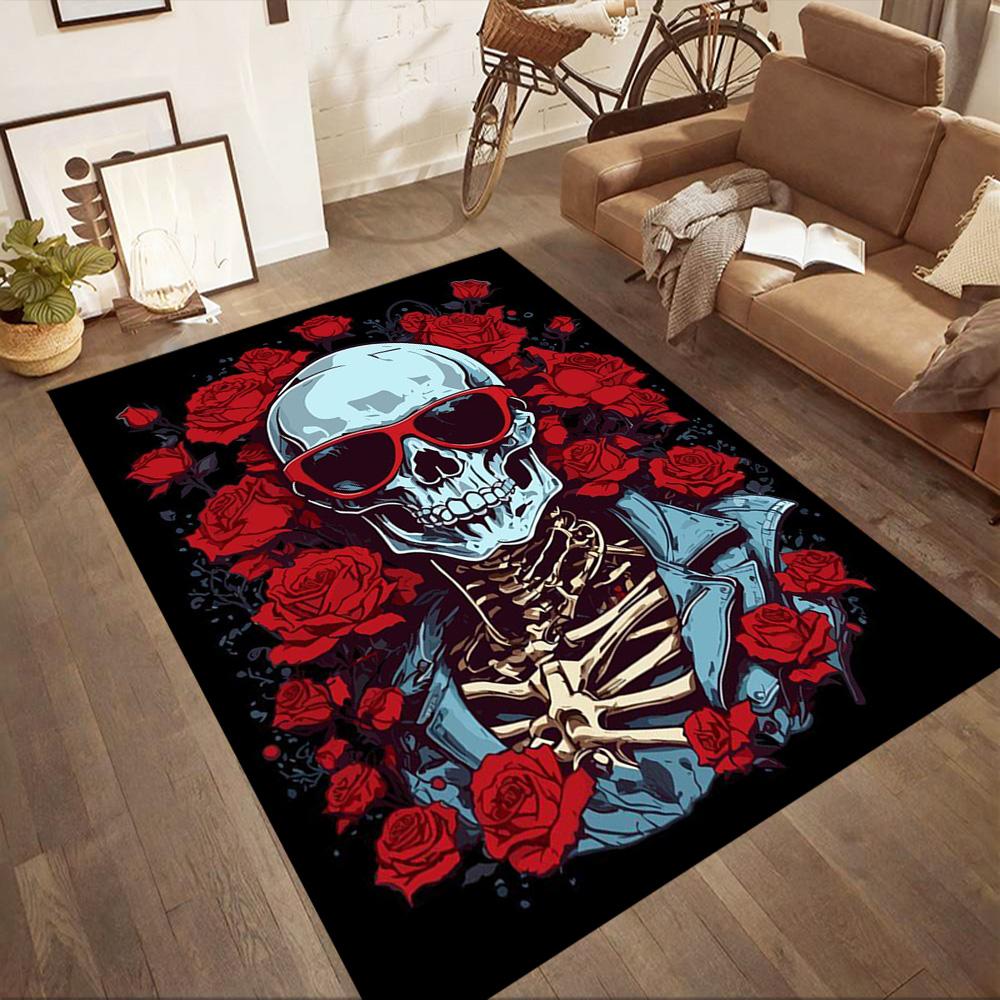 Knife Skull Floor Mat Perfect for Playrooms Dormitory Balcony Entryway Antislip Carpet Office home decor Spiritual Gift
