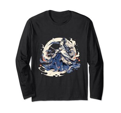 T-shirt Fille Manches Longues Katana Samurai Avion de Chasse Vintage Design Rétro