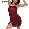 Summer Women's Strappy Vest Dress with Tassel Design, Sexy Girl Bodysuit Open Back Dress