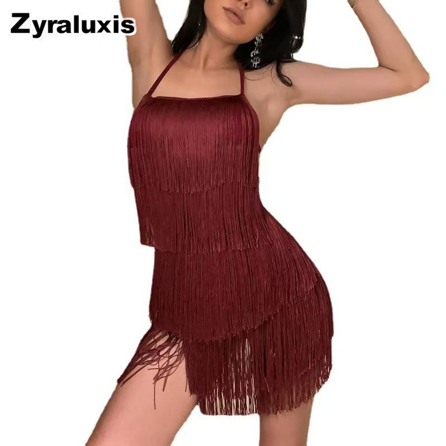 Summer Women's Strappy Vest Dress with Tassel Design, Sexy Girl Bodysuit Open Back Dress