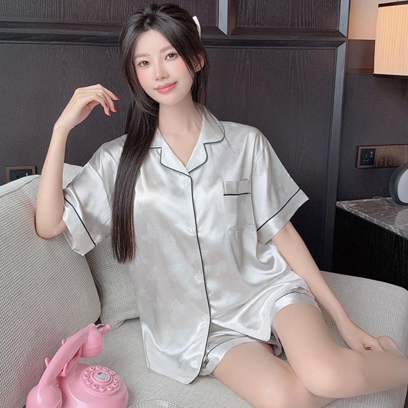 Wind French Women'S Pajamas Summer Thin Ice Silk Short-Sleeved Suit Silk Cool Jacquard Loungewear Real Shot