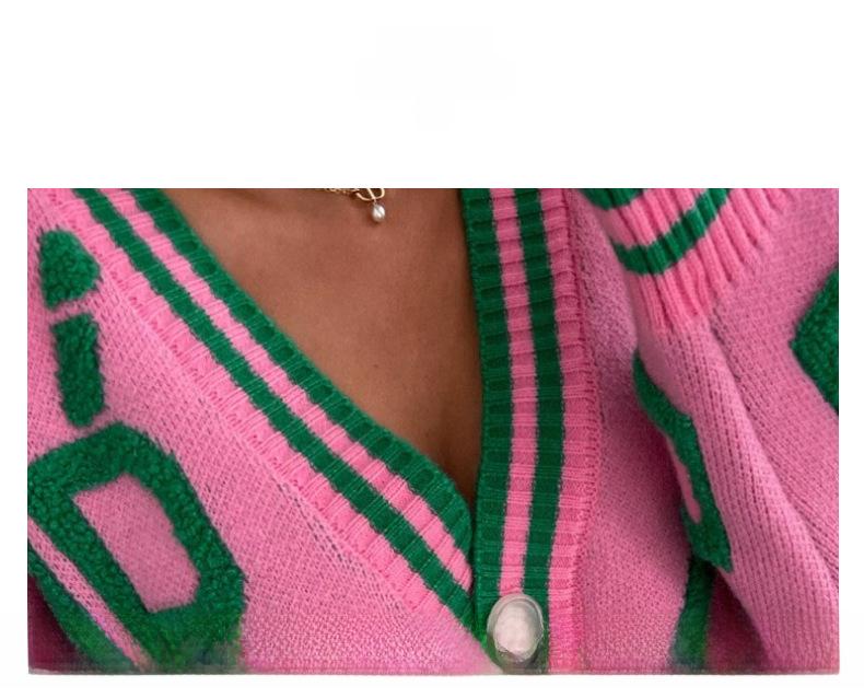 2023 Herbst & Winter Lockere einreihige Strickjacke mit V-Ausschnitt und europäischer und amerikanischer Handtuchstickerei