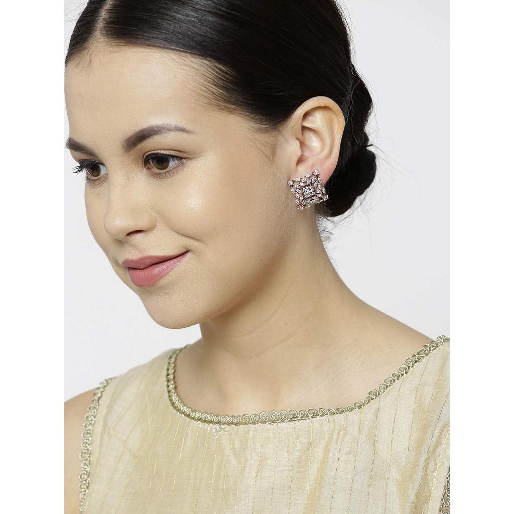 Stunning Square-Shaped Stud Earrings for Women  Grey-Toned Look  Stylish Block Design  Rose Gold-Plated