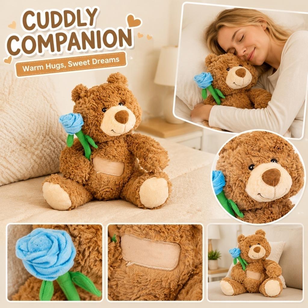 Plush Teddy Bear Stuffed Animal Soft Toy Birthday Gift Cuddly Sleep Companion Decorative Plush Doll with Flower Accessory Suitable for Kids and Adults