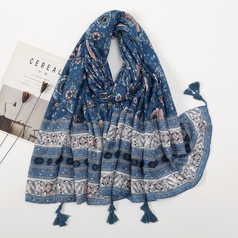Literarischer kleiner frischer Retro-Fransenschal aus Baumwolle und Leinen, schöner bedruckter Seidenschal für Damen, japanischer Sonnenschutzschal