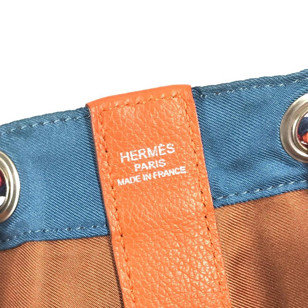 HERMES Drawstring bag Soy Coeur bag Shoulder Bag silk / Leather Orange/blue