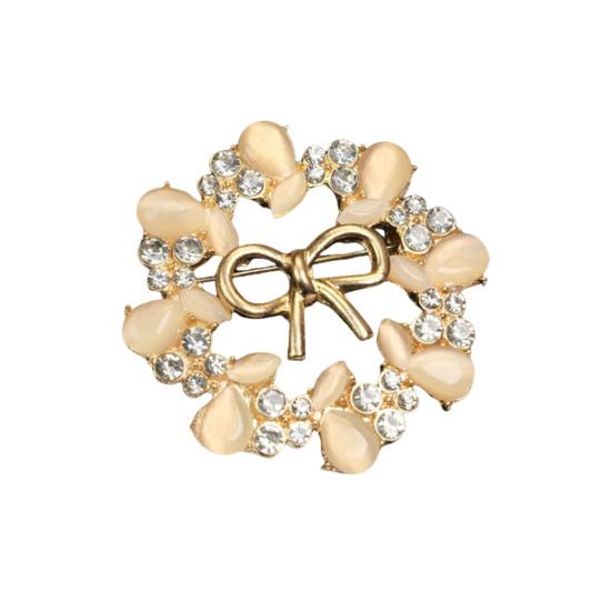 Brooch Retro Style Leaf Floral Design Lapel Pin with Faux Opal Inlaid Sweaters Collars Hats Bags Coats Scarves Badge Outfit Accessory