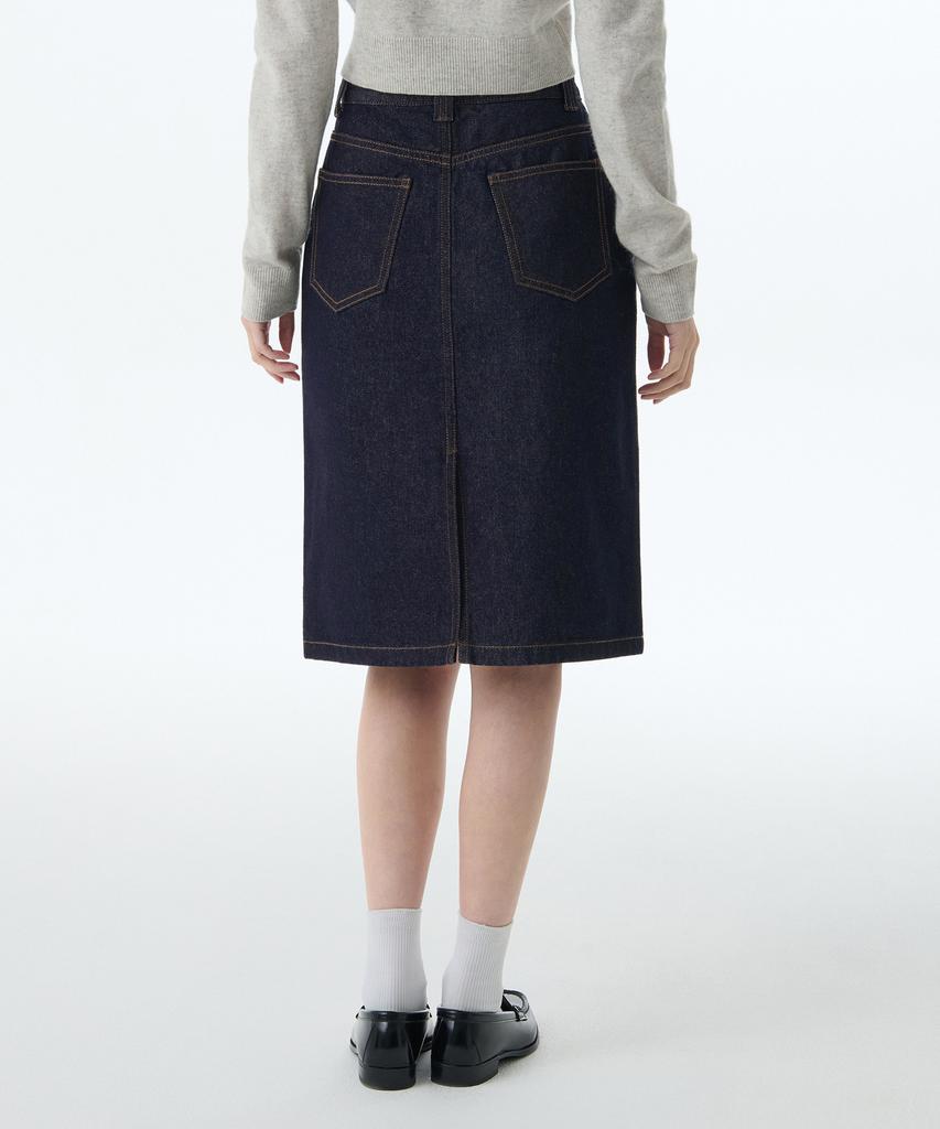 Musinsa Standard Woman Women'S Denim Knee-Length Skirt [Deep Indigo]