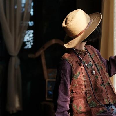 Women Vintage Linen Vests Stand Button Print Floral Coats Autumn Button Irregular Women Chinese Style Vests