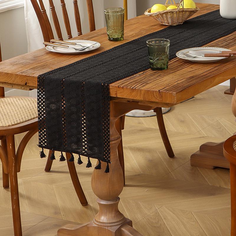 Caminho de mesa com borlas em algodão e linho estilo étnico - Decoração leve e luxuosa para festivais