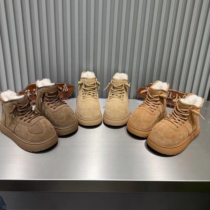 Popular Fashion Big Head Thick-soled High-top Snow Boots Women's 2025 Autumn and Winter New Matte Lace-up Short Boots Children's Tide