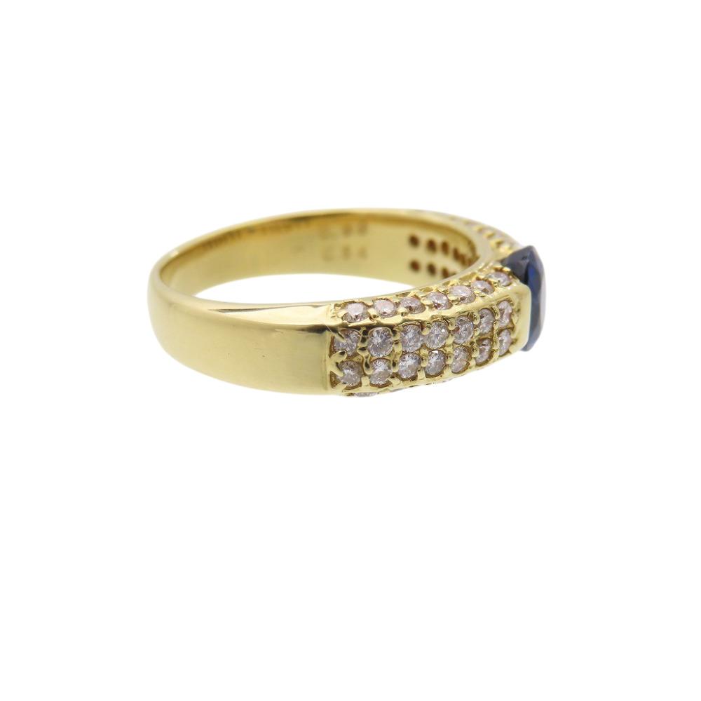 Used Sapphire 0.69ct, Diamonds 0.54ct, K18YG Ring Yellow Gold/sapphire #11(JP Size)