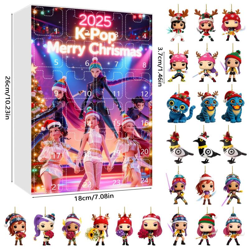 Kpop Demon Hunter Advent Calendar 2D Acrylic Pendant Christmas Tree Hanging Decorative Gift New Year 24 Days Countdown Blind Box