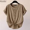 ZANZEA Women Casual Round Neck Summer Short Sleeve Solid Blouse