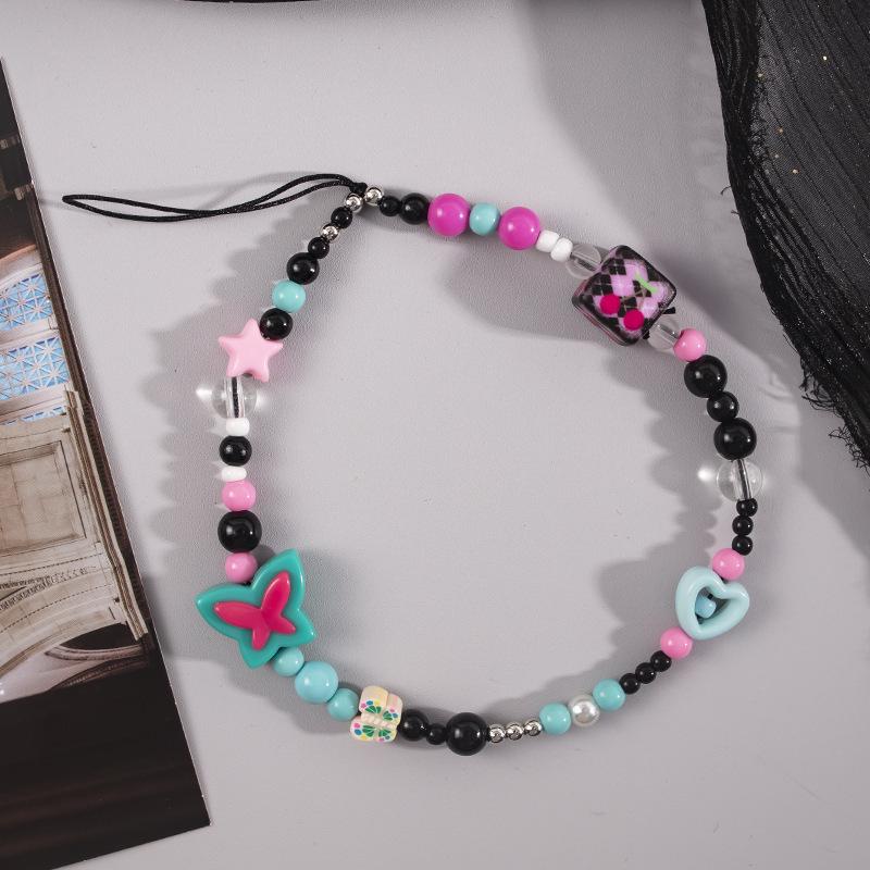 Colorful Butterfly Heart Wristband with Round Buckle Phone Lanyard