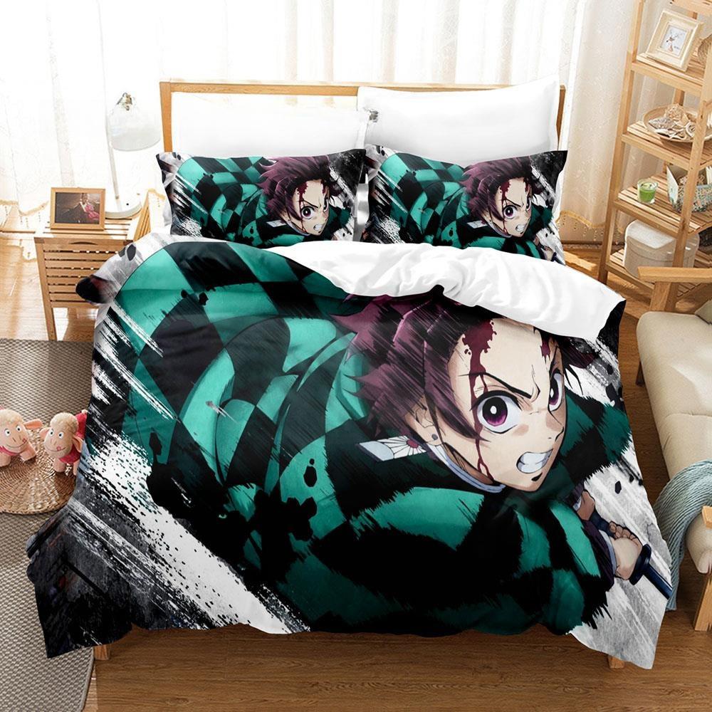 Fashion Anime Demon Slayer Bedding Collection Single Twin Full Queen King Size Bed Collection Adult Kid Bedroom Duvet Cover Collection Home Textiles