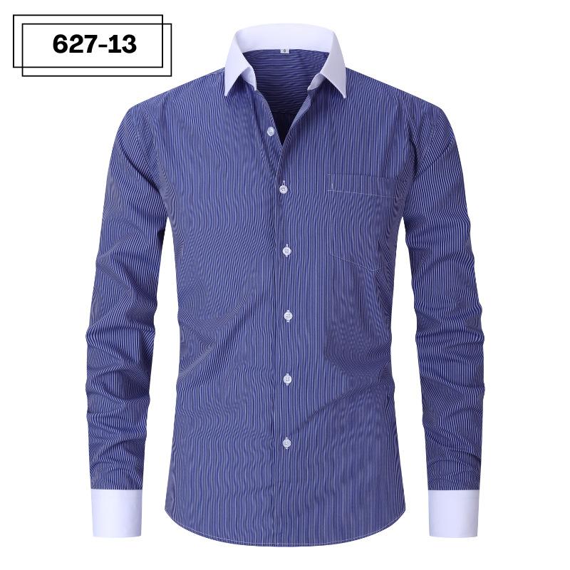 Men's Pocketed Striped Shirt: Business Commute, Crease-Resistant, Long-Sleeved, Plus Size