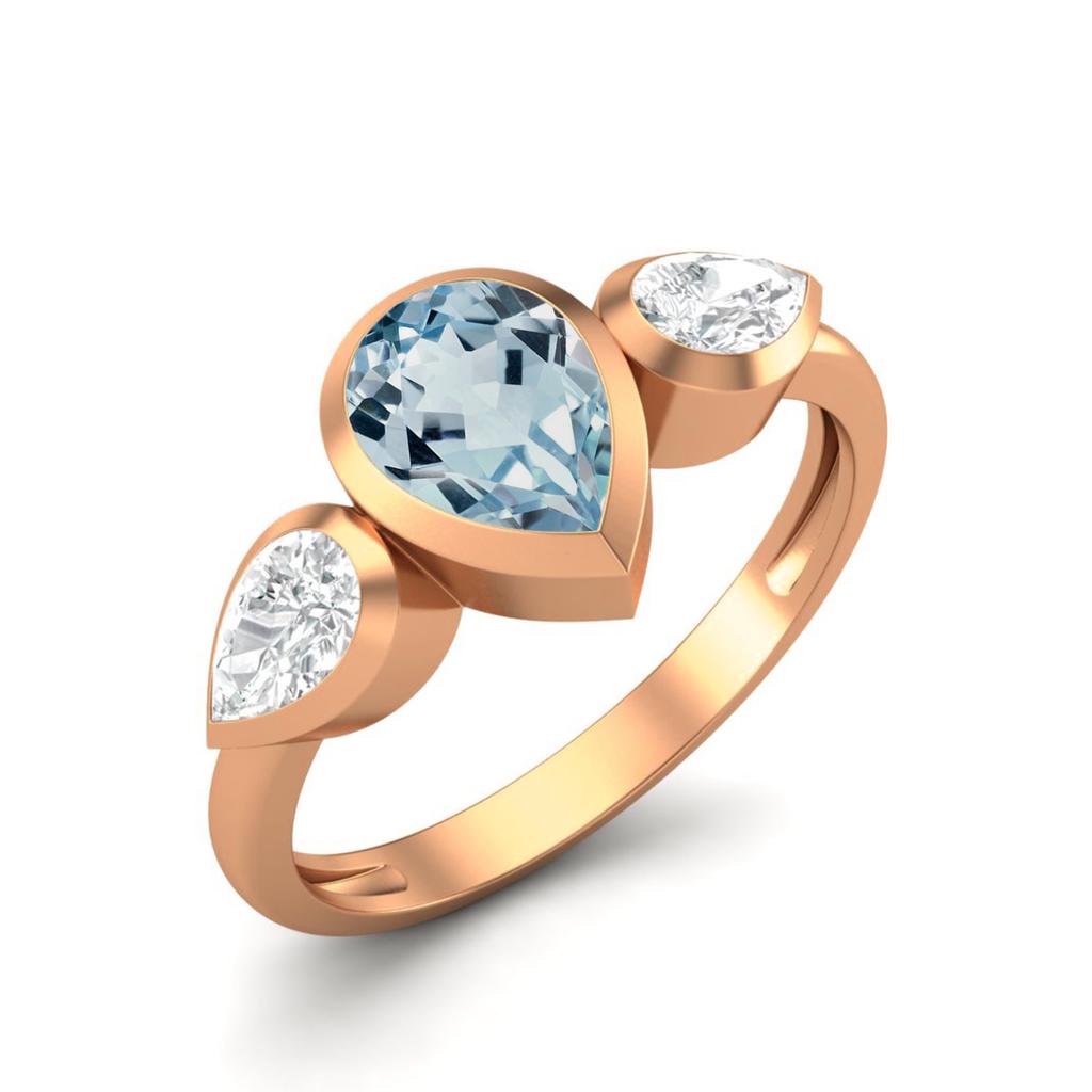 Pear shape Blue topaz Gemstone Rose Gold Plated 925 Sterling Silver Ring