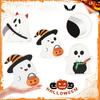 Cute Halloween Ornaments 3Pcs Sweet Ghost Decor, Wooden Figurines with Candy Safe Tabletop Pumpkin & Cauldron, Centerpiece for Home, Party Bakery