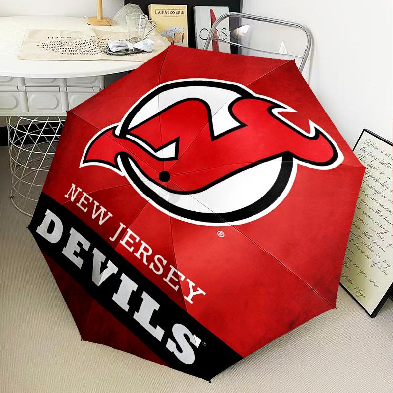 Jersey Devils Logo Umbrella Folding Umbrella, Automatic Umbrella 8-Frame for Travel, Camping Use Gift for Halloween Christmas